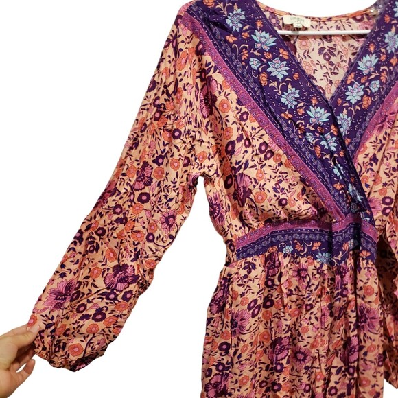 Umgee Women's Size Small Multi Print Floral Long Sleeve Romper Bohemian - Picture 6 of 7